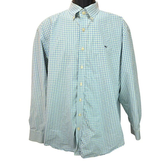 Vineyard Vines Mens Blue-Yellow Plaid Whale Classic Fit Button-Down Shirt Medium - Picture 1 of 6